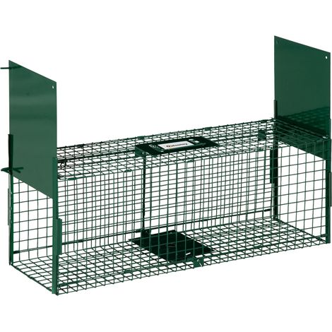 Trappola animali vivi doppia porta con maniglia, 80x25x30 cm, verde scuro - IROVAMI