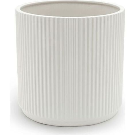 Vaso da fiori in ceramica bianca con strisce verticali – Ideale per piante da interno, per decorare il soggiorno, l'ufficio o un giardino pensile, adatto a varie piante verdi, diametro 9,