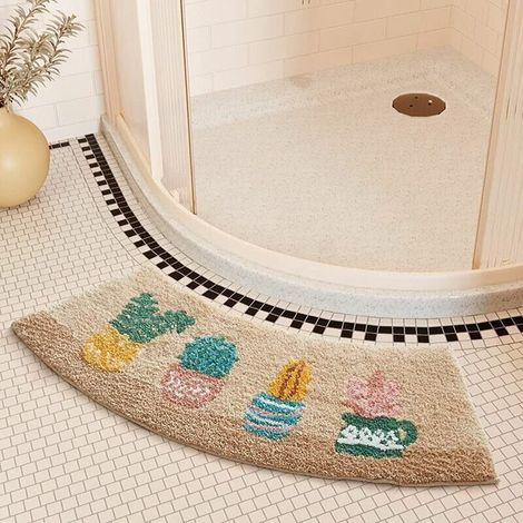 royaluxe -Tapis Salle De Bain Angle Antidérapant Absorbant Moelleux Doux Et Confortable Tapis De Douche Arrondi en Quart De Cercle Lavable,Tapis de bain festonné (1/5)