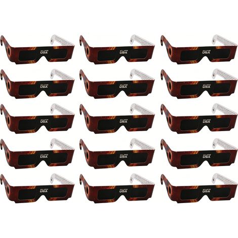 Lot de 15 lunettes d'éclipse solaire 2026, design Soleil Rouge, certifiées CE & ISO, protection oculaire sûre pour observation.