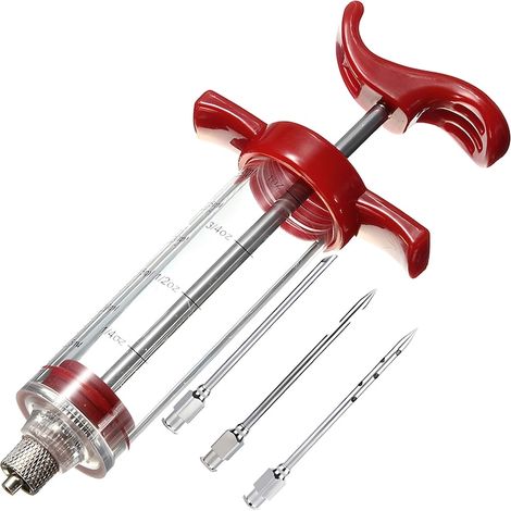 Ensemble de seringues à marinade pour viande, injecteur de sauce, 3 aiguilles différentes, 30 ml, acier inoxydable, plastique, rouge (1/5)