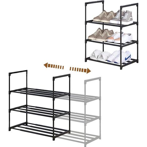 FLITI 3-Tier Expandable Shoe Rack, Black Metal, 77cm, Holds 10 Pairs (1/5)