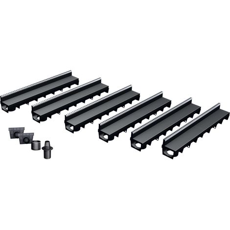 Pack de 6 caniveaux MEAPARK avec grille à fente + E-BLADE T en Inox