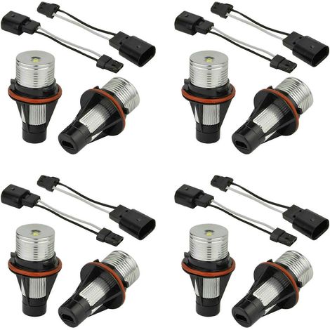 4 paires d'ampoules LED blanches 8000K pour feux de position à halo (Angel Eyes) compatibles avec BMW E39, E53, E60, E63, E64, E66, E87, Série 5, 6, 7, X3 et X5. (1/5)