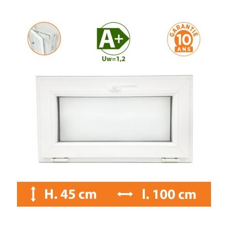 Direct Fenêtres – Châssis abattant blanc H.45 x l.100 cm – Double vitrage 4/16/4 – Isolation thermique Uw 1,2 – Crémone de sécurité 5 points (1/5)