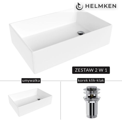 Helmken 51861000 Aufsatzwaschbecken (61x40) Weiß + Click-Clack-Ablauf Chrom (1/5)