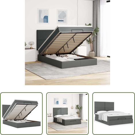 vidaXL Stauraum - Ottoman-Bett mit Matratze Dunkelgrau 140x190 cm Stoff (1/5)