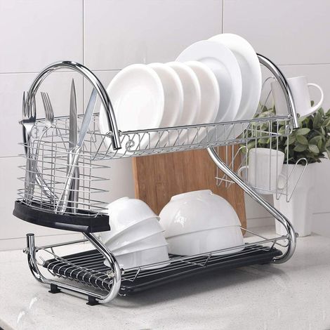 Deux Niveaux egouttoir Vaisselle, Égouttoir À Vaisselle pour Cuisine, Bols Plats Assiettes Porte-gobelet avec égouttoir