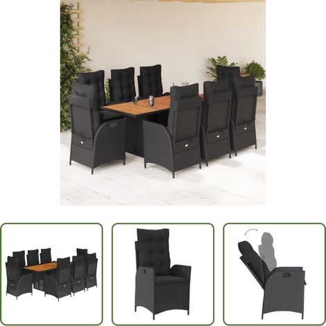 vidaXL Gartenstuhl -  9-tlg. Garten-Essgruppe mit Kissen Schwarz Poly Rattan (1/5)