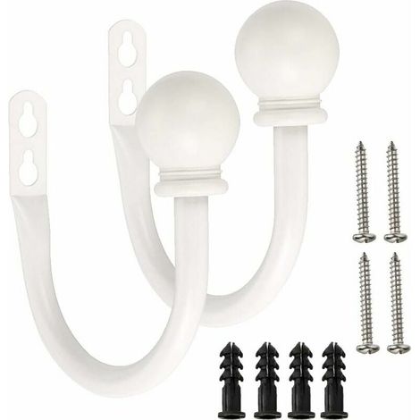 Coppia di ganci per tende in metallo leggero - Supporto da parete retrò per fermatende, bianco (1/5)