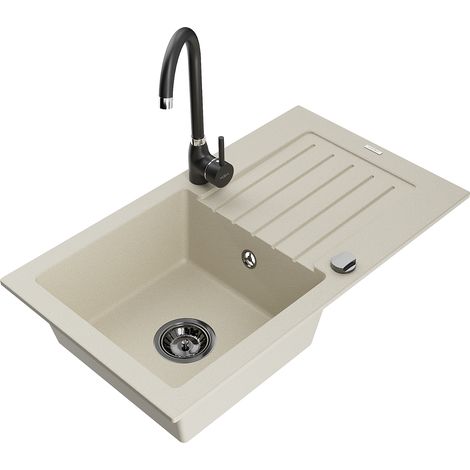 Mexen Pablo fregadero de granito de 1 seno con escurridor y grifo de cocina Telma, beige - 6510-69-670200-70 (1/5)
