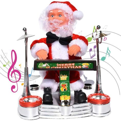 Poupée musicale de Noël Père Noël jouant du piano, saxophone, guitare et batterie - Décorations festives pour enfants, cadeau de Noël et Nouvel An (1/5)