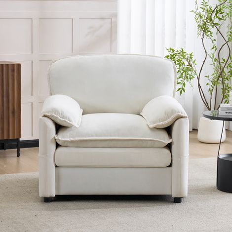 Simple canapé simple rétro blanc avec poches doubles de rangement sur le côté,adapté aux petits salons,balcons,bureaux,chambres et autres pièces (1/5)