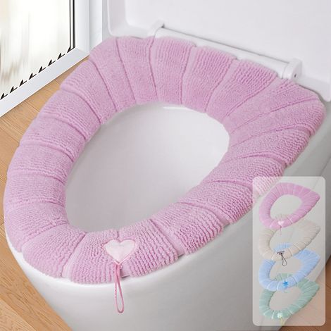 Housse De Siège De Toilette - En Polyester Tricoté Élastique - Universelle Pour Sièges Ronds Et Rectangulaires - Avec Poignées - Lavable En Machine - 4 Pièces (1/5)