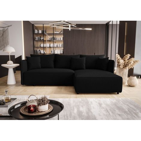 Ecksofa Schlafsofa EVORA Stoff Poso Schwarz Ottomane Rechts (1/3)