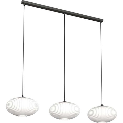 Lampadario 3 Luci Coco In Acciaio Nero Paralume Plissettato Bianco (1/5)