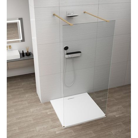 ESCA GOLD MATT Panneau de verre de douche monobloc, à poser, verre clair, 1000 mm (1/4)