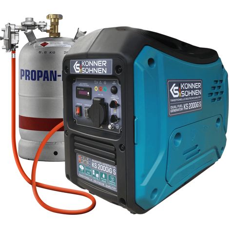 Generatore Inverter Dual Fuel Könner & Söhnen KS 2000iG S (Gas/Benzina), 2,0 kW, Silenzioso, Onda Sinusoidale Pura, Tecnologia ECO, Ideale per Campeggio e Dispositivi Sensibili, USB Integrato