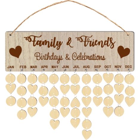 Calendrier en bois liste maison anniversaire conseil Plaque bricolage suspendu en bois anniversaire rappel calendrier bricolage créatif décorations pour la maison (1/5)