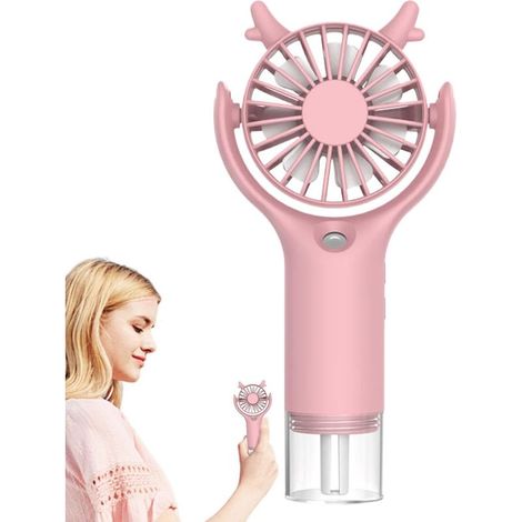 Ventilateur brumisateur, rechargeable, refroidissement réglable à 3 vitesses, alimenté par USB, adapté à la maison, au camping, à l'extérieur, rose (1/5)