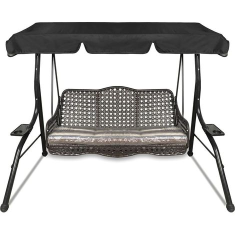 Auvent de remplacement pour balançoire de jardin, housse de rechange, auvent de balançoire, auvent de balançoire d'extérieur pour balançoire de jardin 3 places (195 x 125 x 15, Noir)- (1/5)