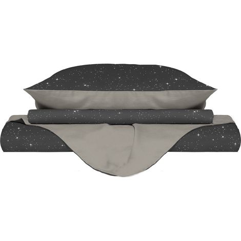 Copripiumino Singolo con Federe Stampato in Microfibra Stars Grigio (1/5)