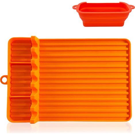 1 tapis de cuisson en silicone, 39,5×26,8×2 cm, avec bac récupérateur de graisse, pour ustensiles de barbecue et four, rangement latéral (1/5)