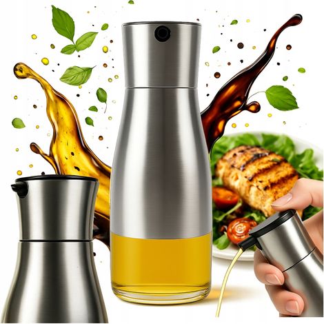 Dispensador de aceite de oliva y vinagre, botella de vidrio de 320 ml con tapón metálico.