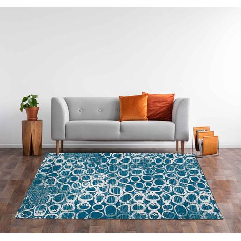 Tappeto Arredo Moderno Morbido in Ciniglia Ingresso Antiscivolo Prodotto Italiano Soggiorno Camera Salotto Disegni Piazzati Cotone Varie Misure Grande Esopo Ottanio - 65x300 cm