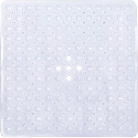 Alfombrilla de ducha antideslizante con ventosas - 53 x 53 cm - Material de PVC - Resistente al moho y lavable a máquina - Transparente - Blanca (1/5)