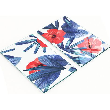 Taglieri decorativi in vetro temperato con motivo ibisco rosso, 2x30x52 cm (1/5)