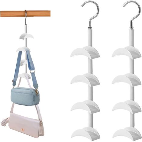 Ganchos giratorios para bolsas (2 piezas, sin taladros) - Organizador de armario multifuncional para el hogar y la tienda, estante de plástico blanco para guardar bolsas en dormitorios, armarios y acc