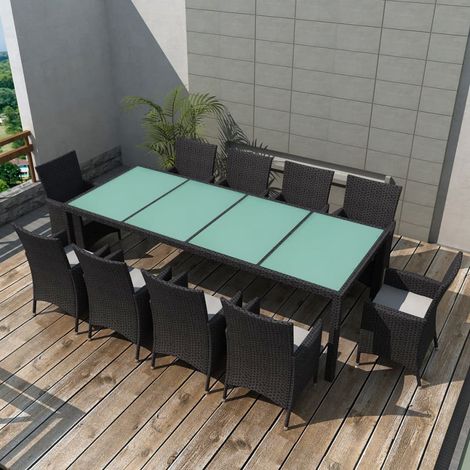 11 pcs Salon de jardin avec coussins Salon d'extérieur Ensemble Meuble de Jardin Mobilier d'Extérieur Résine tressée Noir XFNRX928598 (1/5)