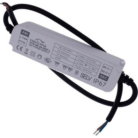 Alimentatore Trasformatore LED Cerificato ENEC Output 40W 24V 1,67A Input 220V IP67 Compatibile LPV-40-24