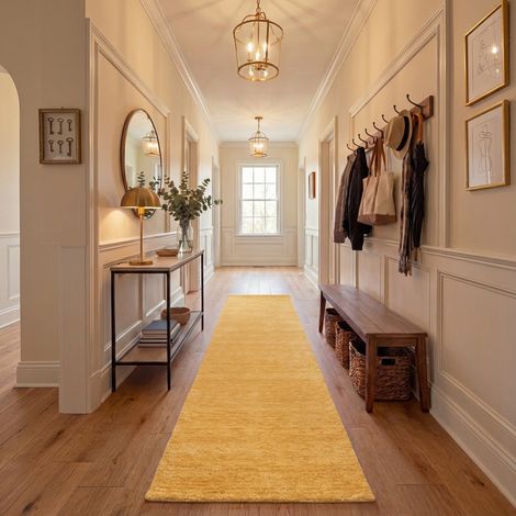 Tapis Gabbeh indien Tapis Uni - Tapis en laine - 300x80cm, Rectangular - 100% Laine vierge - Tissé main - Or