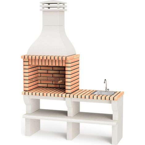 Barbecue Nevada Plus XL en briques (166 x 60 x 238 cm) avec grille (69,5 x 44 cm) Barbecue en béton et briques avec évier