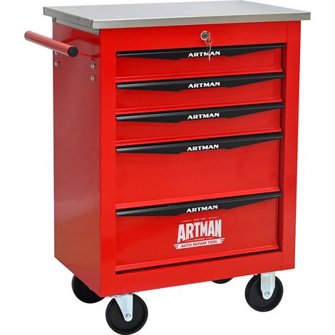 GagaChariot à outils 5 tiroirs rouge noir plateau inox (1/5)
