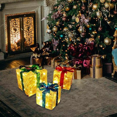 Décoration intérieure Coffret cadeau de Noël 3 pièces Coffret cadeau de Noël pliable Coffret cadeau de Noël lumineux (1/5)