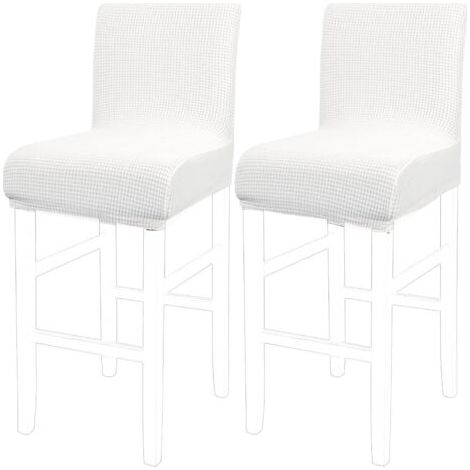 Lot de 2 housses de chaise de salle à manger blanc ivoire 35 x 35 x 2,5 cm, housses de chaise de bar extensibles à carreaux amovibles et lavables (1/5)