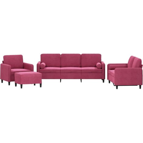 Maison Exclusive - Set di Divani 4 pz con Cuscini Rosso Vino in Velluto (1/5)