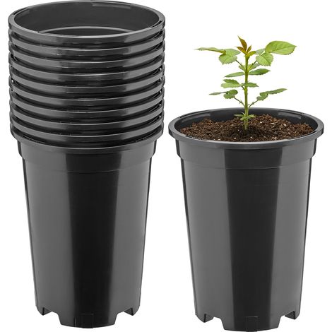 Garronda Blumentopf rund Kunststoff Ø14 x 18 cm (1,7L) 10er Set mit Drainagelöchern Pflanztopf robustes PP Pflanzgefäß für Garten Gewächshaus Balkon Anzucht Innen Außenbereich Schwarz GD-0204