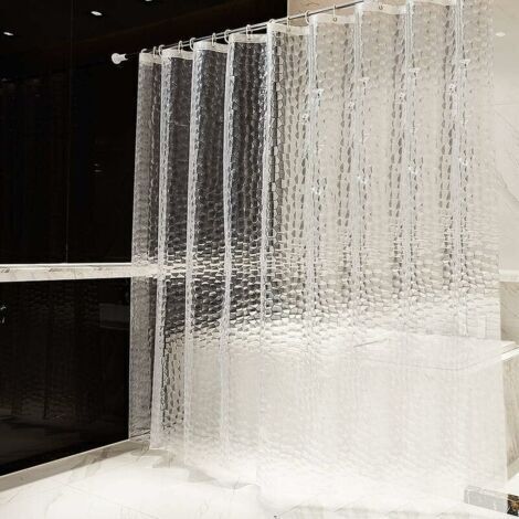BARKBUSTERS Rideau de Douche 240 x 200 cm 100% EVA Semi-Transparent Imperméable Anti-moisissure sans PVC 0.2mm D'épaisseur 3D Eau Cube avec 16 Anneaux Salle de Bain Rideau pour Salle de Bains (1/5)