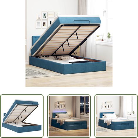 vidaXL Samt Bett - Ottomane Bett mit Matratze & LEDs Dunkelblau 120x190 cm Samt (1/5)