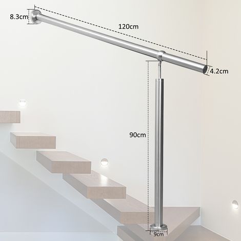 Wolketon Edelstahl Eingangsgeländer 120 x 90 cm, Treppenhandlauf Silber, Geländer für Innen und Außen (1/2)