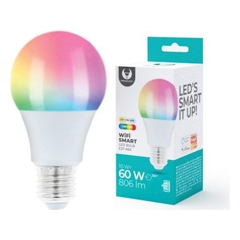 Ampoule LED, culot E27, 10W, 60W, 806lm, RGB, Wi-Fi, pour usage résidentiel, commercial ou remplacement des sources lumineuses conventionnelles.-AquaForge (1/4)