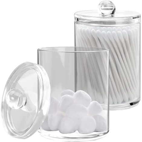 Set mit 2 Wattestäbchen-Spenderhaltern fürs Badezimmer, transparente Wattestäbchenbehälter, Wattepadhalter, Dosen zur Aufbewahrung von Wattestäbchen und Wattebällchen (1/4)