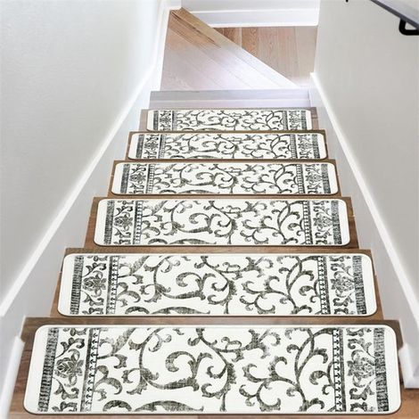 Tapis d'escalier antidérapants et amovibles 20 x 76 cm (lot de 4) - Protection optimale pour les marches d'escalier - Convient aux enfants, aux personnes âgées et aux animaux domestiques - Noir et gri (1/4)