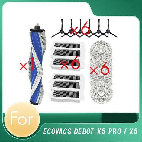 Ensemble de 19 pièces pour robot aspirateur X5 Pro / X5 Omni : accessoires, pièces de rechange, brosse principale, filtre de nettoyage et serpillière. (1/4)