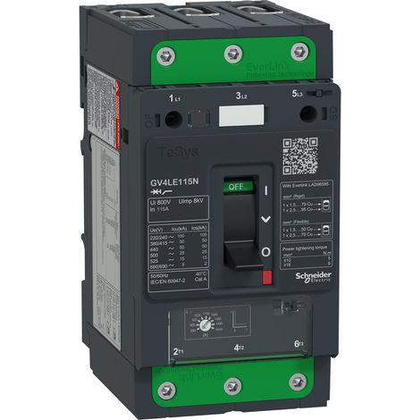 Disyuntor de motor TESYS GV4 3 P 115 A Icu 50 kA magnético con terminales Everlink
