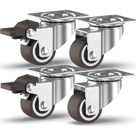 SABIR 4 Petites Roulettes pour Meubles, 25mm Roulettes Pivotantes Roues Avec Frein Plaques Industrielles Transport (1/5)